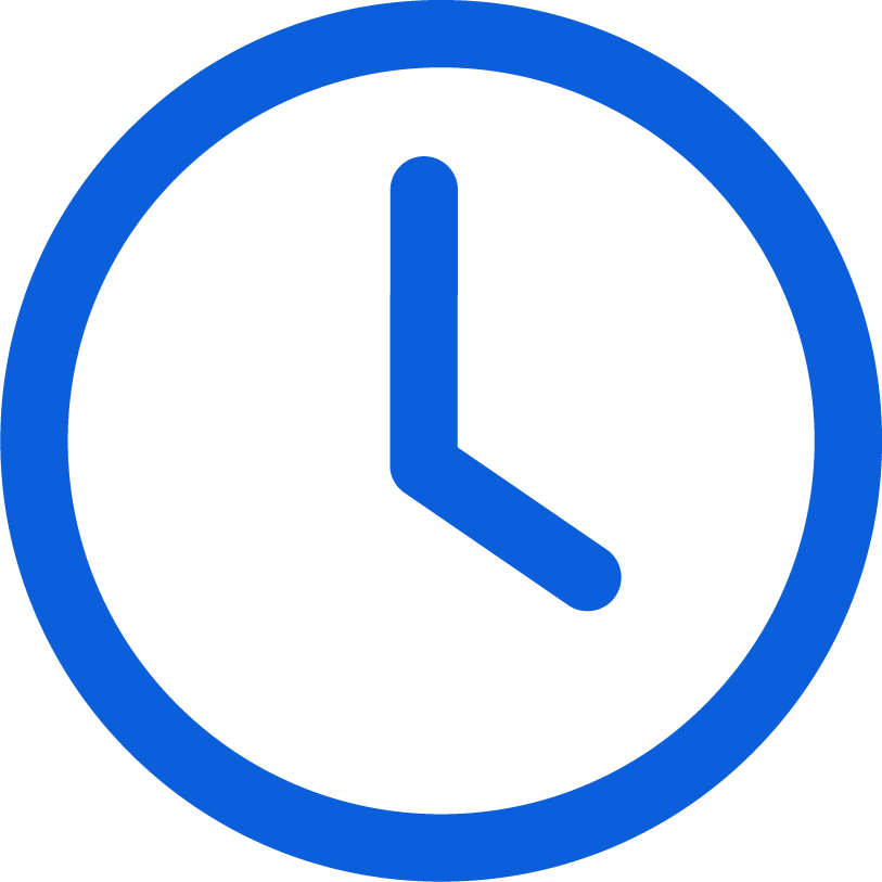 Blue clock icon symbolizing uptime and reliability