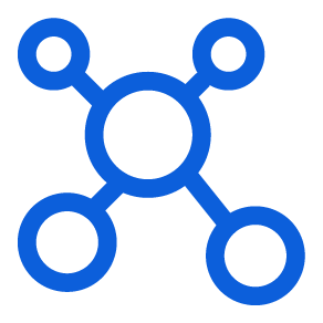 Blue connectivity icon symbolizing network integration and data sharing