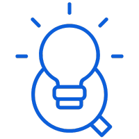 Light bulb and magnifying glass icon symbolizing actionable insights and analysis