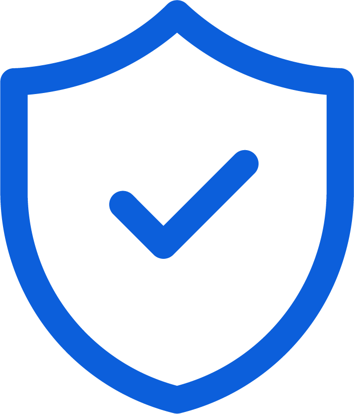 Blue shield icon with a checkmark symbolizing safety and reliability