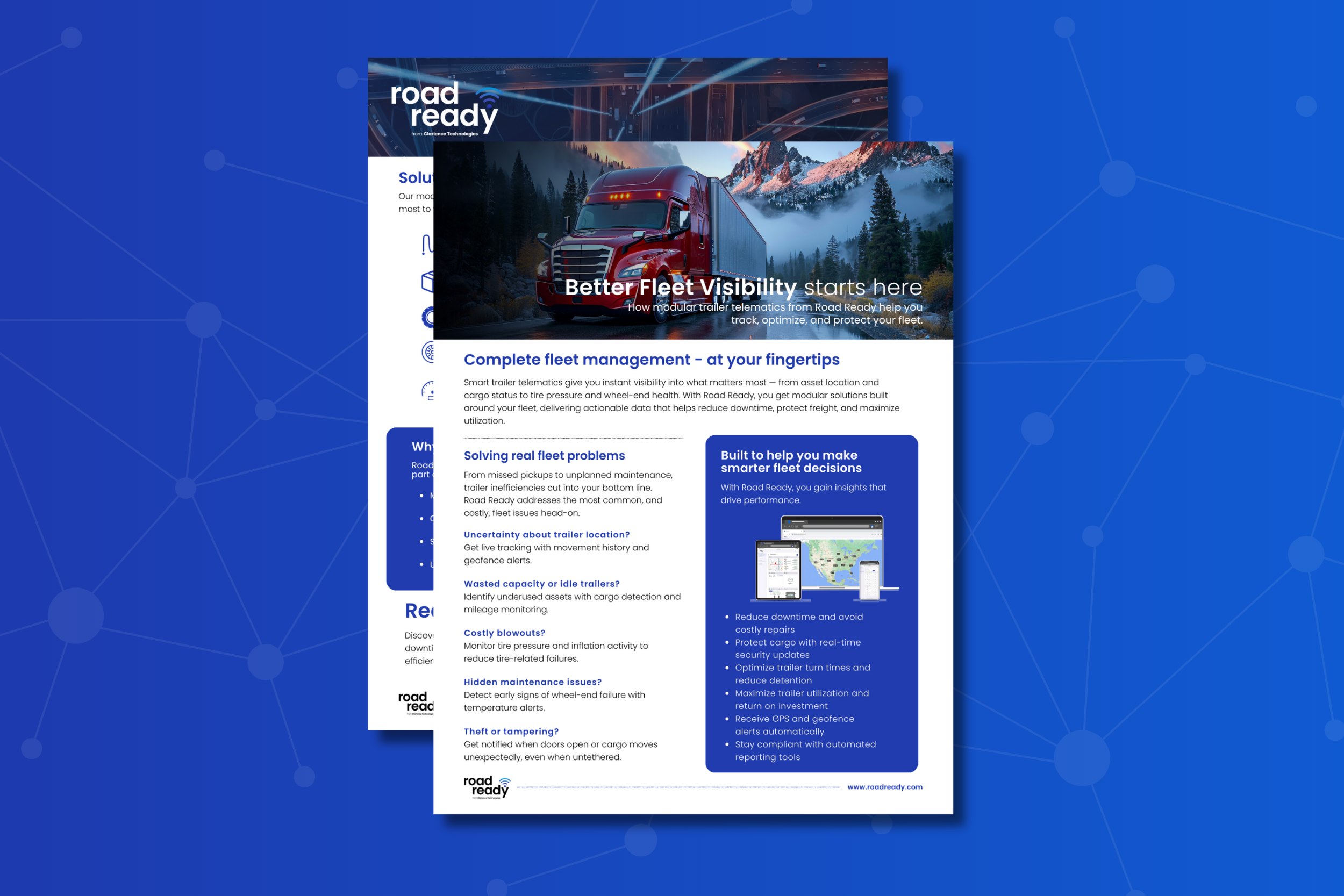 Preview of Road Ready’s Better Fleet Visibility downloadable guide showcasing trailer tracking telematics solutions for smarter fleet management.